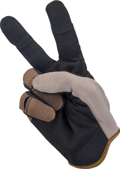 BILTWELL Moto Gloves in Coyote and Black, 2XL size, featuring protective knuckles and durable leather construction.