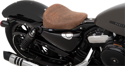 Brown distressed solo seat for Harley XL, Drag Specialties Bobber seat, designed for 2010-2022 Harley models.