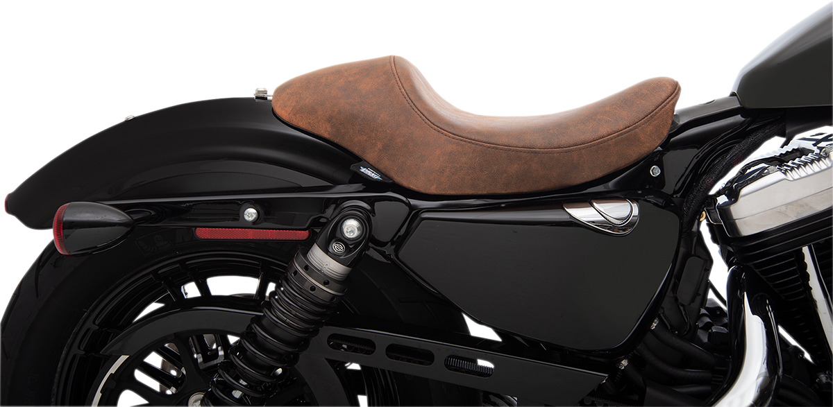Brown distressed 3/4 solo seat for Harley XL models from 2004-2022 by Drag Specialties Seats, part #0804-0747.