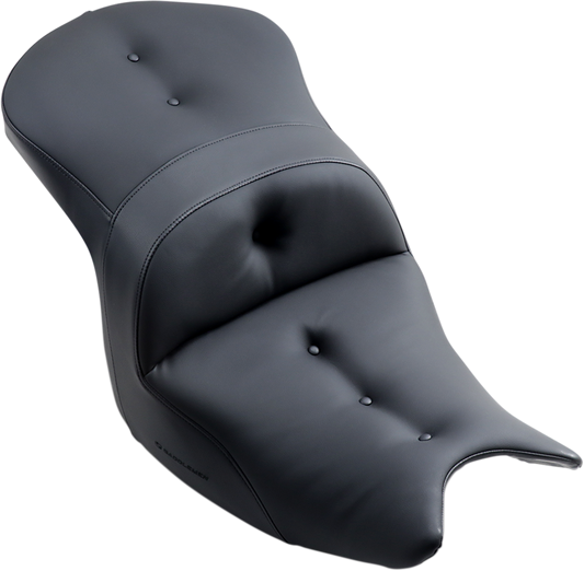 Black Saddlemens Roadsofa seat without backrest, pillow top design, for motorcycles, by Bill's Exhausts.