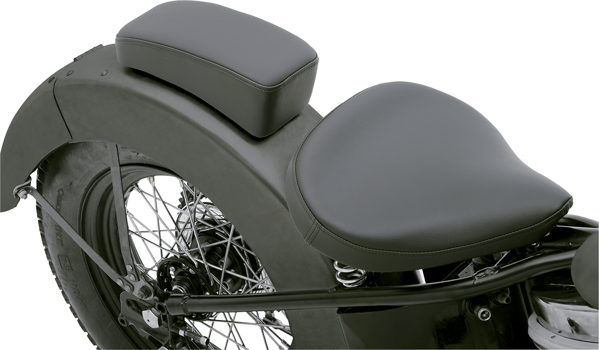 Black large pillion seat for motorcycles by Drag Specialties Seats, designed for comfort and style.