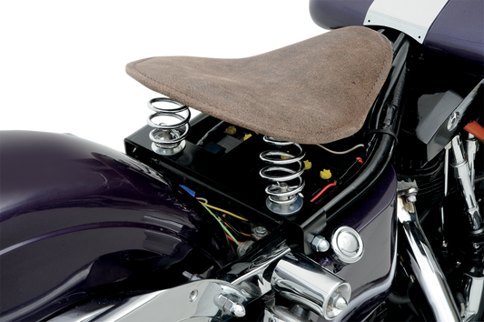 Drag Specialties Seats spring solo mount for FX/FL motorcycles, model 0820-0042, shown on a classic Harley-Davidson bike.