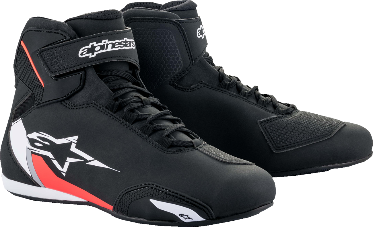 Alpinestars Sektor shoes in black, white, and red with US 7.5 size, featuring a sporty design and durable construction.