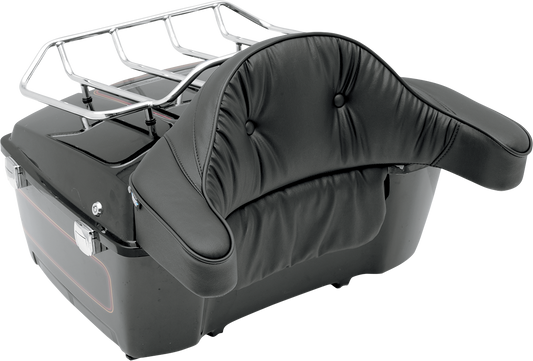 Black Drag Specialties Seats Tour Box Pad pillow with ergonomic design for motorcycle comfort, shown on the product image.