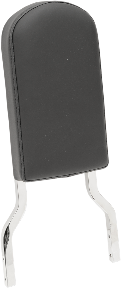 Black Drag Specialties Seats tall sissy bar pad with solar reflective leather top, designed for motorcycle rear seats.