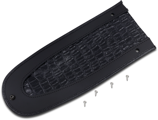 Drag Specialties Seats fender skin with embossed faux gator leather center, designed for custom motorcycle seating.