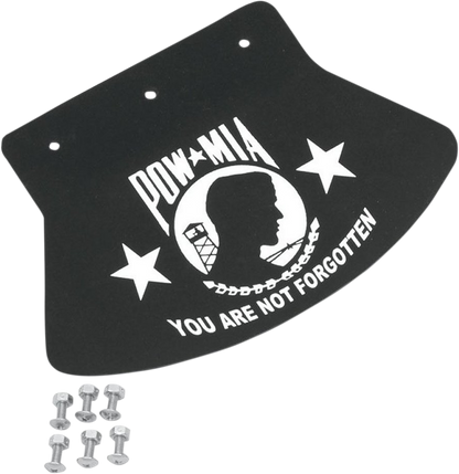 DRAG SPECIALTIES SEATS POW-MIA mud flap, 9.5 x 6.5 inches, featuring a detailed POW-MIA design on durable rubber material.