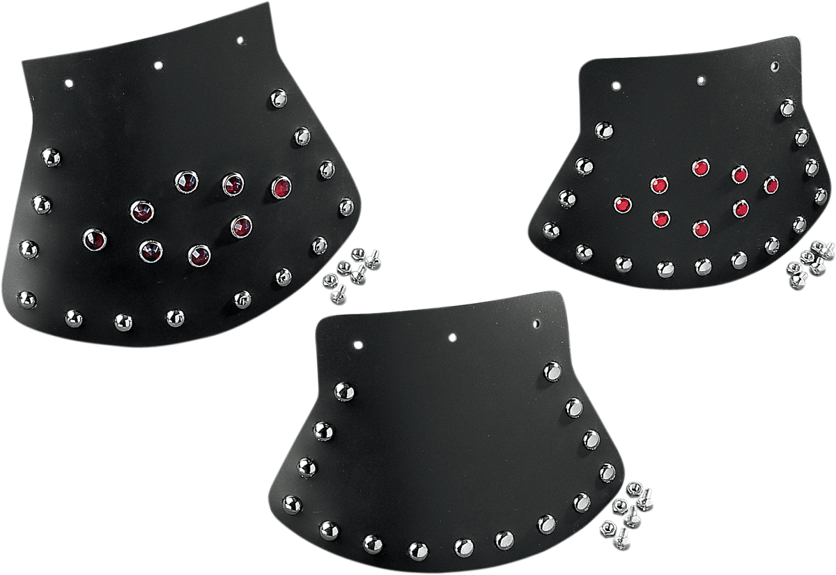 DRAG SPECIALTIES SEATS DS393703 studded rubber mud flap, 9.5 inches wide and 6.5 inches high, with studded design for motorcycle protection.