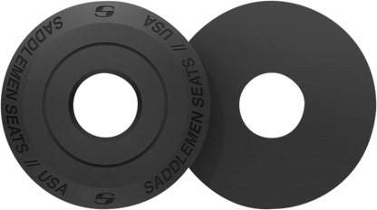 Bill's Exhausts SADDLEMEN Fender Seat Washer 14707B for motorcycle seats, showing the metal washer on a black seat.