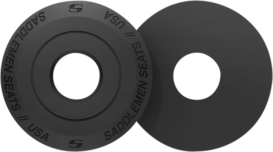 Bill's Exhausts SADDLEMEN Fender Seat Washer 14707B for motorcycle seats, showing the metal washer on a black seat.
