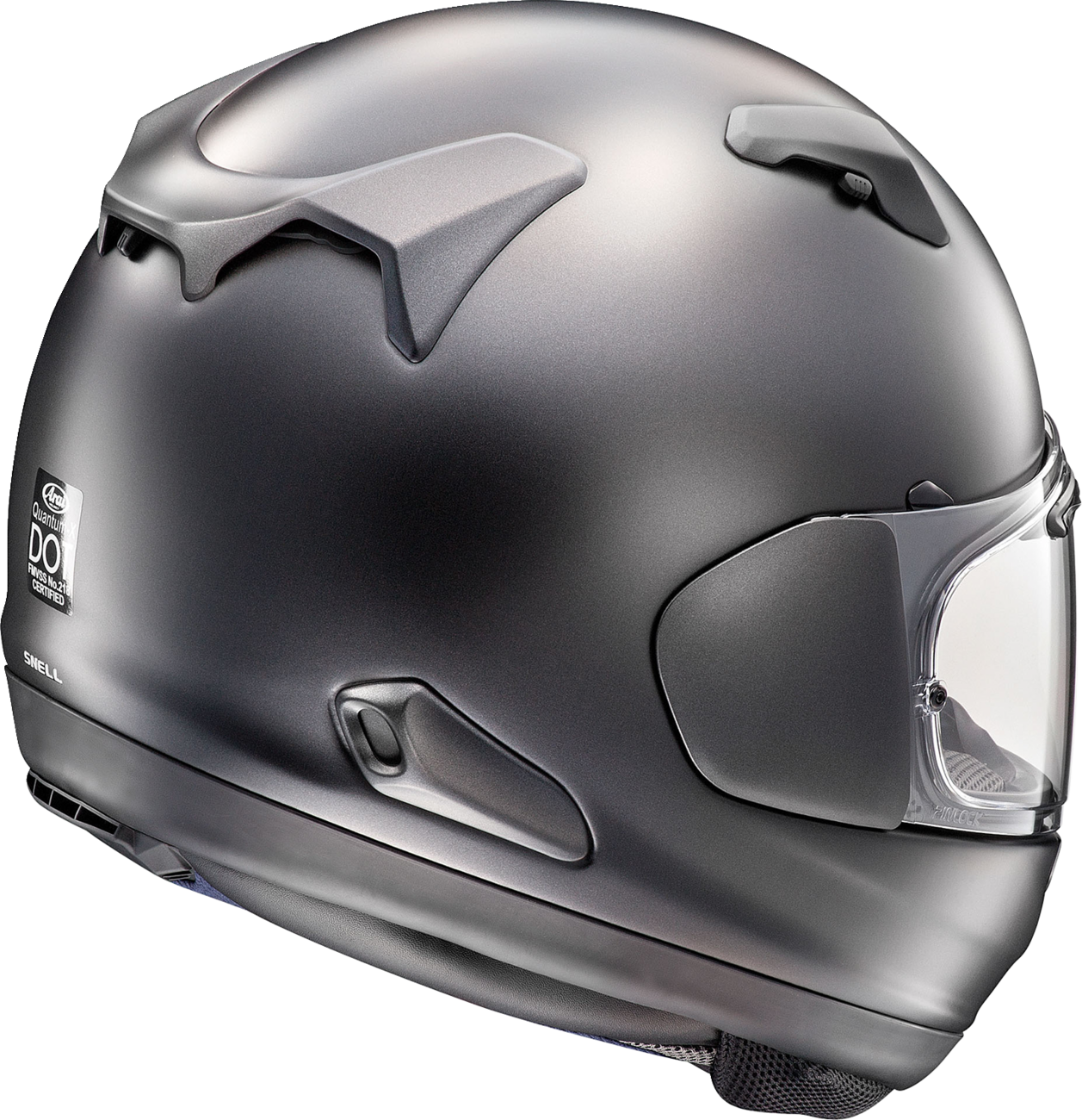 Arai Quantum-X Black Frost motorcycle helmet with VAS-MV shield and Pinlock 120 MaxVision inside view, size XS.