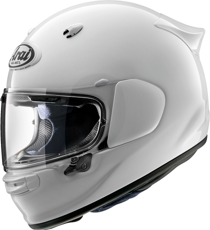 Arai Contour-X helmet in diamond white color, size XS, showing the sleek design and safety features of the motorcycle helmet.