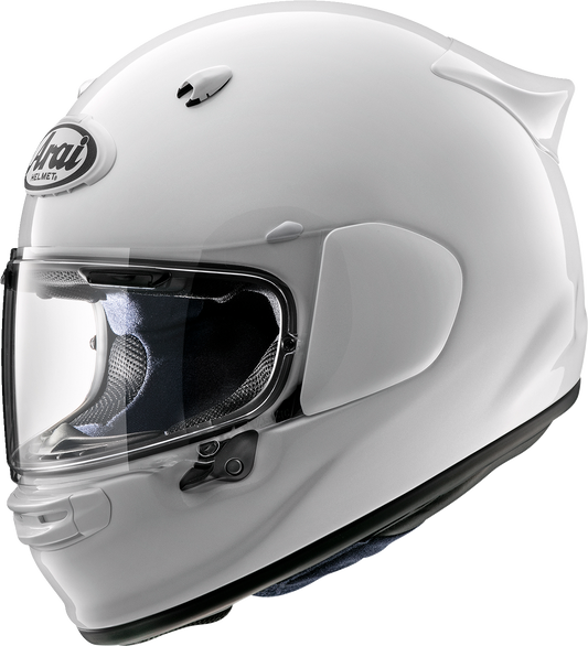 Arai Contour-X helmet in diamond white color, size XS, showing the sleek design and safety features of the motorcycle helmet.