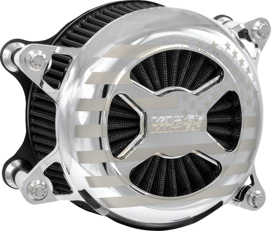 Vance & Hines VO2 America Air Intake Kit in chrome, motorcycle air intake with polished chrome finish and branded design.