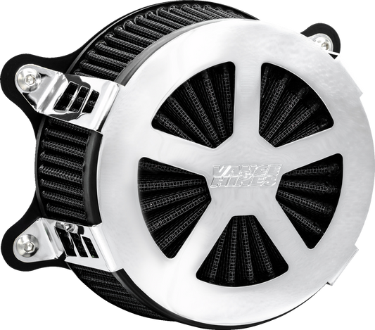 Chrome Vance & Hines VO2 Radiant V air intake kit for motorcycle, featuring sleek chrome finish and Vance & Hines branding.