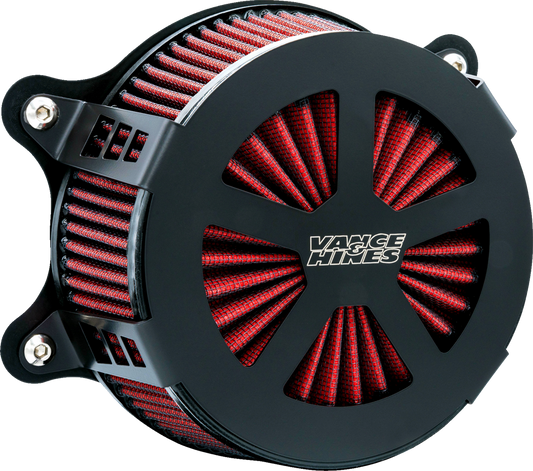 Vance & Hines VO2 Radiant V Air Intake Kit in black ceramic with sleek design for motorcycle engines.