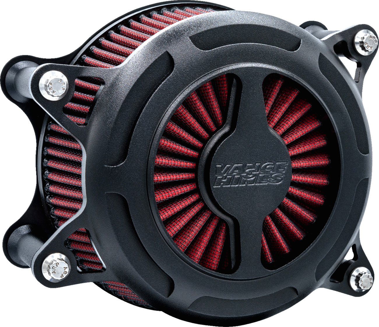 VANCE & HINES VO2 Blade Air Intake in black wrinkle finish for motorcycle engines, featuring sleek black design.