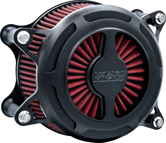 VANCE & HINES VO2 Blade Air Intake in black wrinkle finish for motorcycle engines, featuring sleek black design.