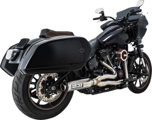 Vance & Hines Supersport 2-Into-1 motorcycle exhaust system with brushed finish for Harley Softail models.