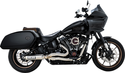 VANCE & HINES Supersport 2-Into-1 exhaust system for Softail with brushed finish, showcasing the polished metal and sleek design.