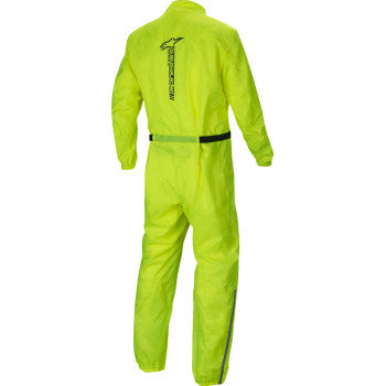Yellow Fluo ALPINESTARS Hurricane v2 Rainsuit in 4XL, showcasing waterproof fabric and reflective details for motorcycle riding.