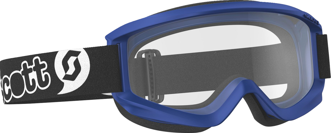 Scott Youth Agent Goggles in blue with clear lenses, featuring a secure strap and durable frame for young motocross riders.