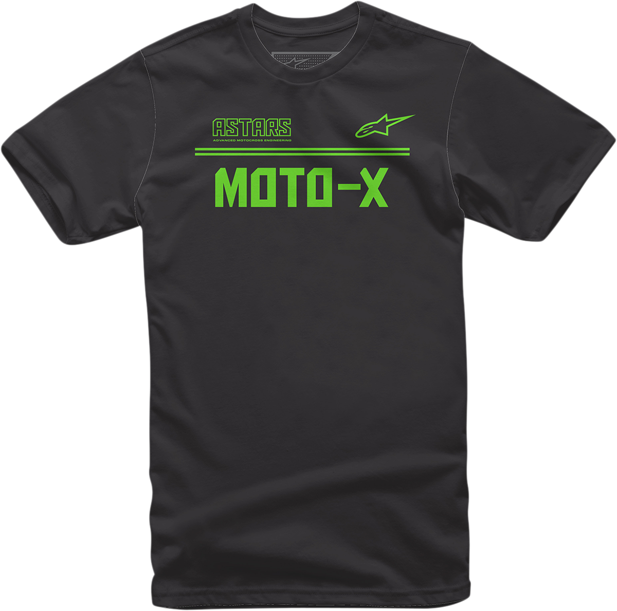 Alpinestars Moto X T-Shirt in black and green, large size, casual short-sleeve T-shirt with Moto X logo and athletic style.