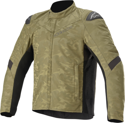 Alpinestars T SP-5 Rideknit jacket in green and camo, medium size, showcasing its stylish motorcycle jacket design.