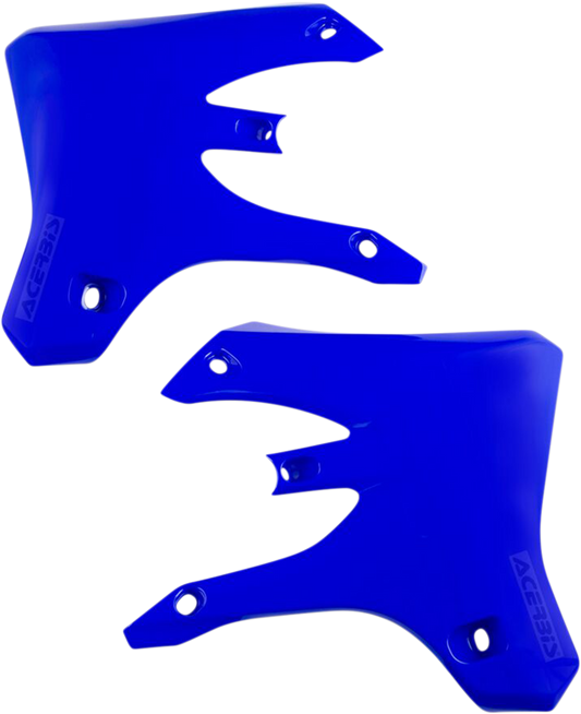 Acerbis YZ blue radiator shrouds for motocross bikes, featuring a sleek blue body design with mounting points for Yamaha YZ models.