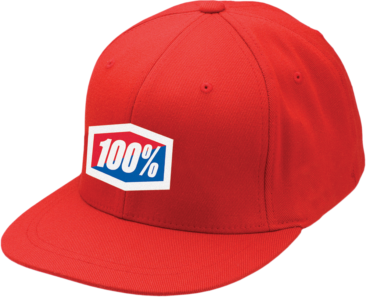 Red Flexfit® hat by Bill's Exhausts, small/medium size, with a structured crown and curved brim, featuring a fitted design.