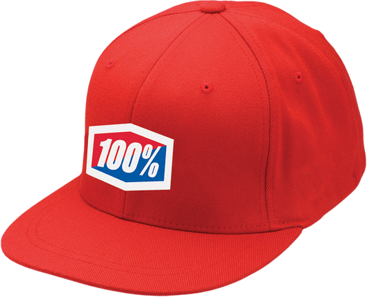 Red Flexfit® hat by Bill's Exhausts, small/medium size, with a structured crown and curved brim, featuring a fitted design.