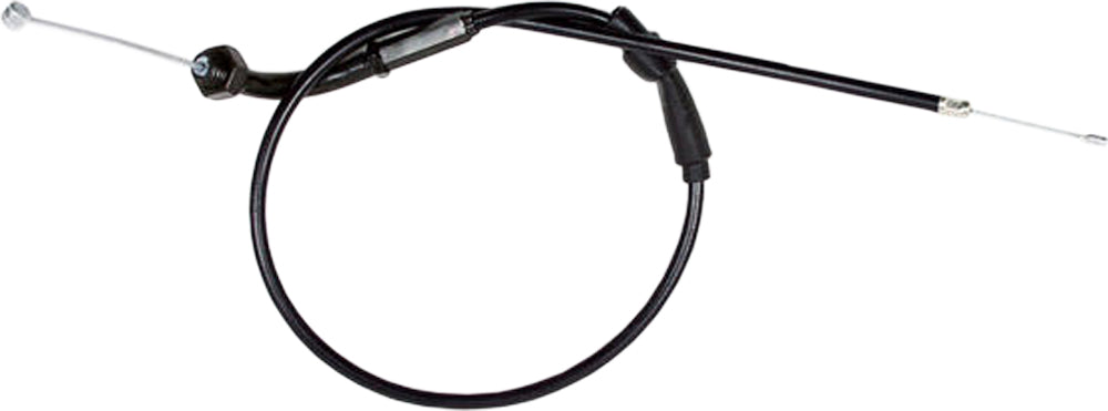 Black vinyl throttle cable for motorcycles by MOTION PRO, model 02-0419, with detailed metal fittings and durable construction.