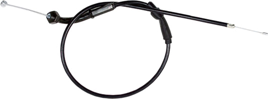 Black vinyl throttle cable for motorcycles by MOTION PRO, model 02-0419, with detailed metal fittings and durable construction.