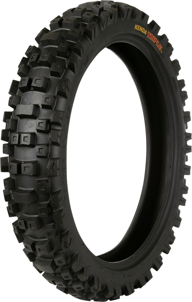 Kenda K781 triple sticky rear tire for off-road and supercross racing, size 110/80-19, with knobby tread pattern.