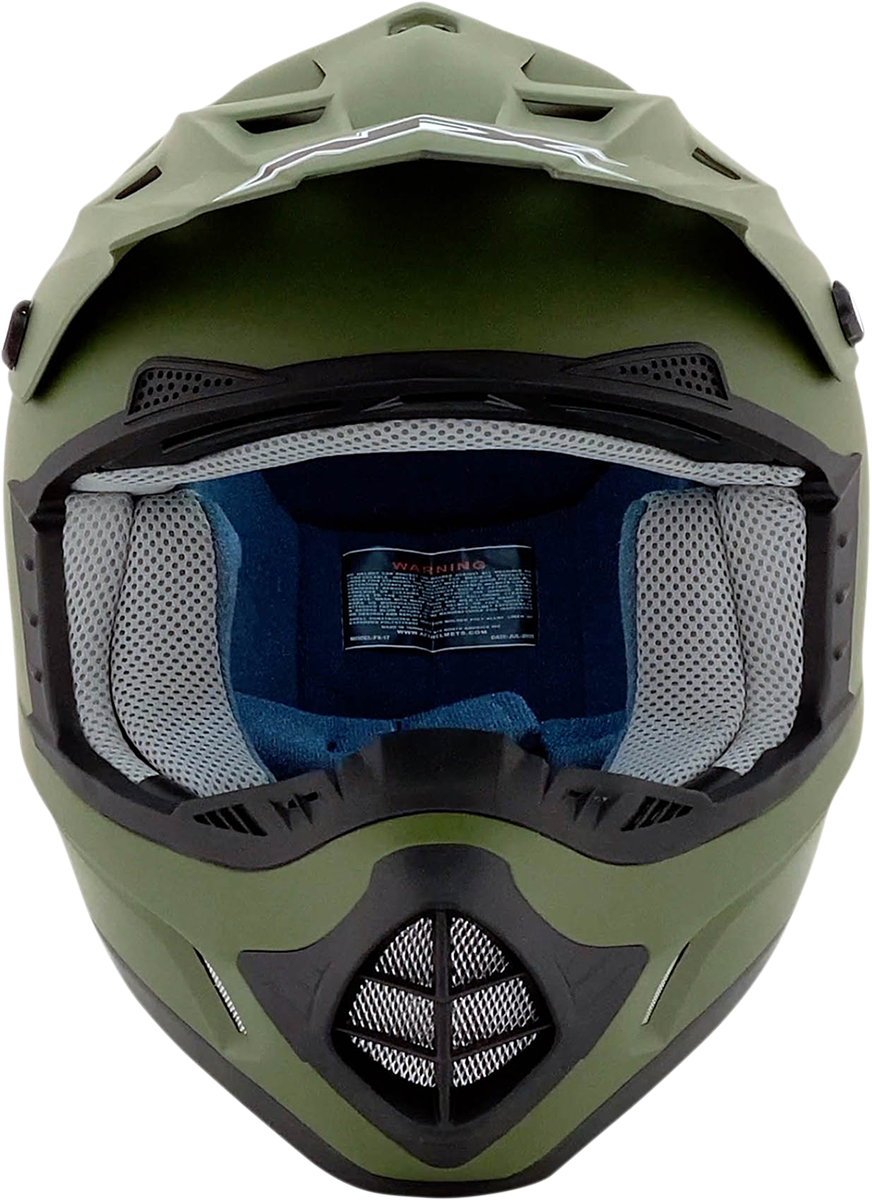 Bill's Exhausts AFX FX-17 helmet in flat olive drab, size 2XL, featuring a sleek military-style design and matte finish.