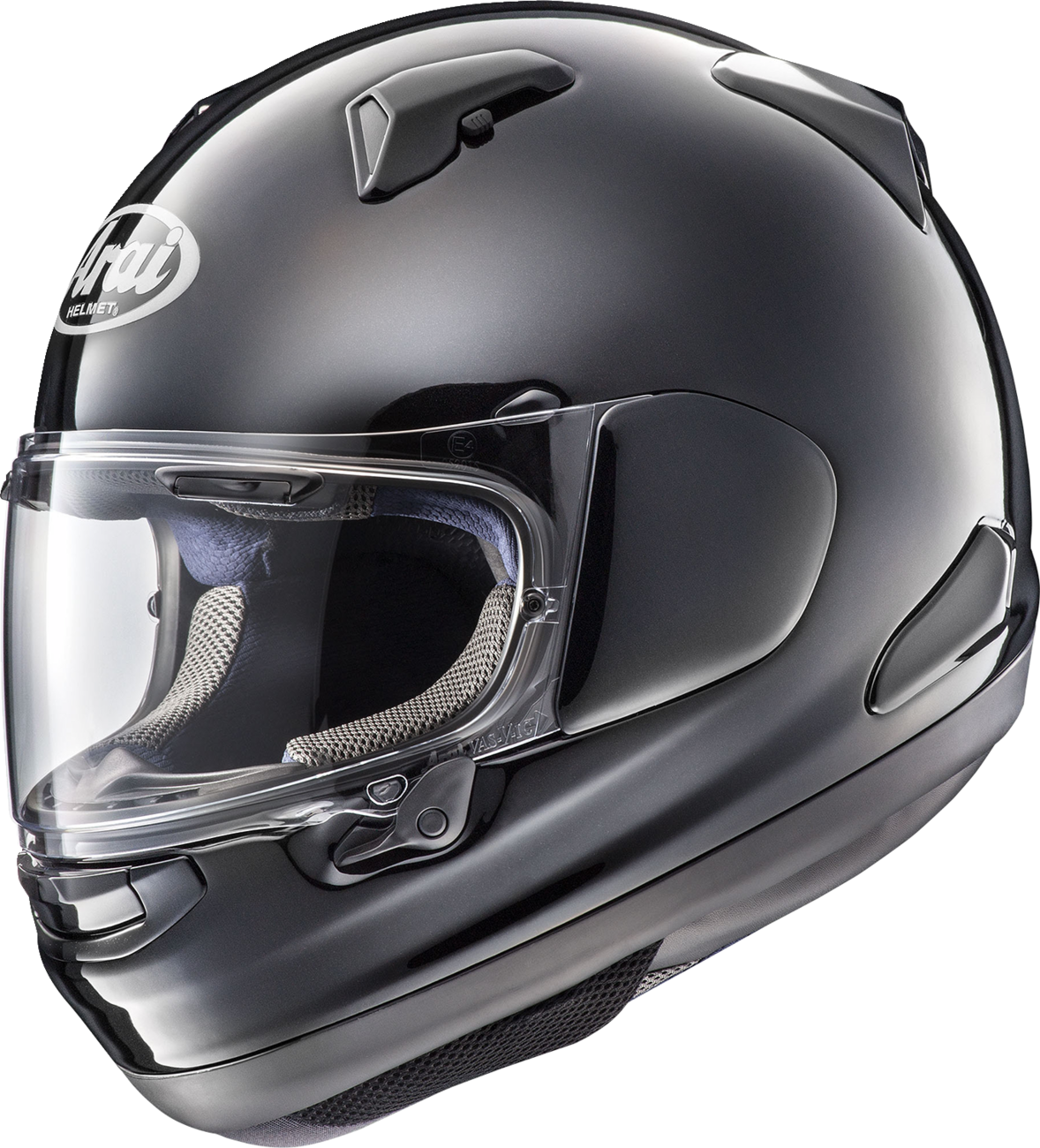 Arai Signet-X Diamond Black motorcycle helmet in medium size with sleek design and ventilation features, branded by Arai Helmets.