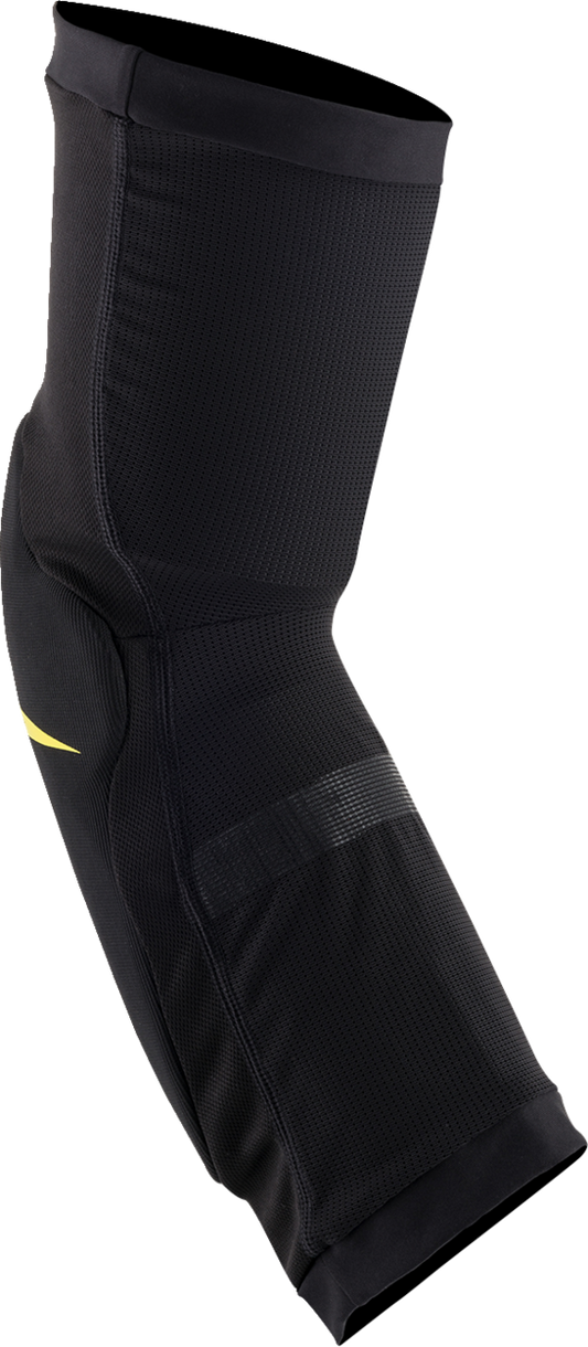 Alpinestars Paragon Plus knee guards in black, large size, protective gear for motorcycle riding with reinforced knee padding.