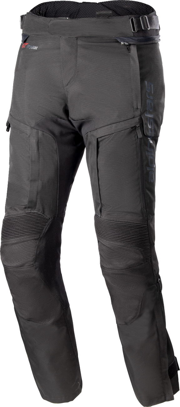 Black Alpinestars Bogota Pro Drystar® motorcycle pants in XL with reinforced knee protection and adjustable waist.