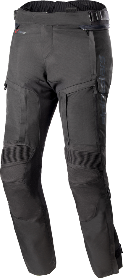 Black Alpinestars Bogota Pro Drystar® motorcycle pants in XL with reinforced knee protection and adjustable waist.