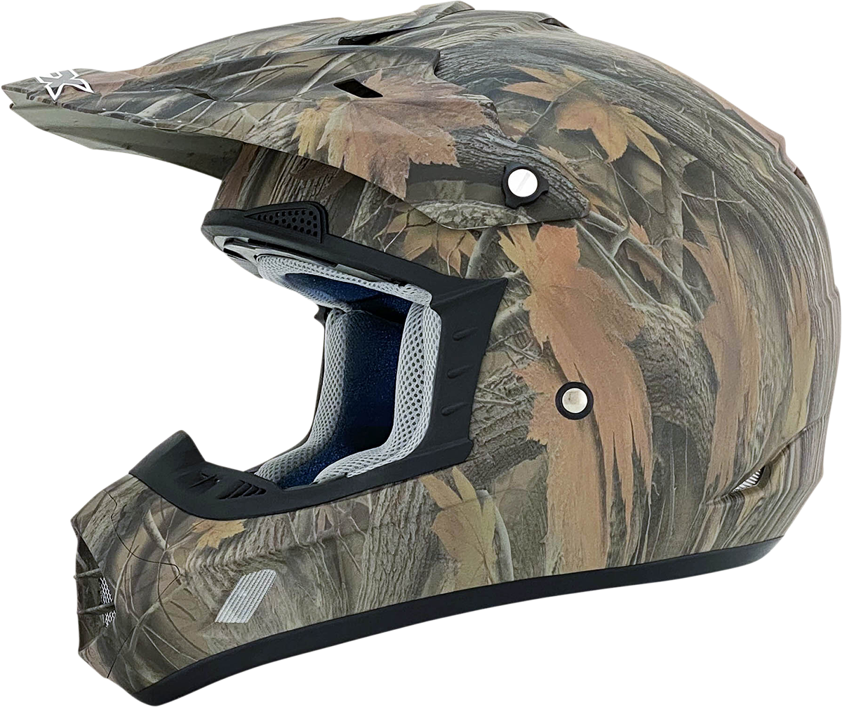 Bill's Exhausts AFX FX-17 helmet in camo with XL size, featuring a sleek design and adjustable straps.