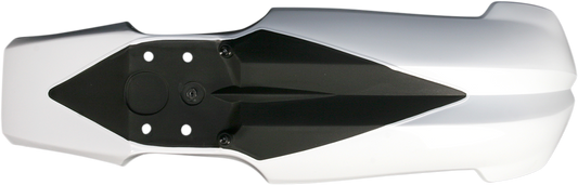 Acerbis front fender in white and black for motorcycle, featuring a sleek body design and brand logo on the surface.
