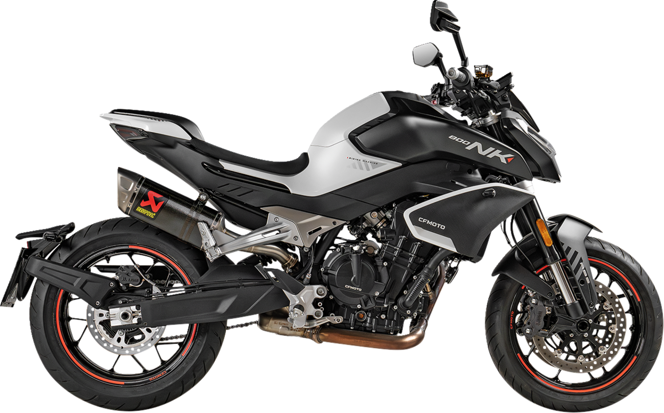 AKRAPOVIC Slip-On Line Muffler for CF Moto 800NK (Part S-CF8SO1-HAPLC) with Carbon Fiber Finish