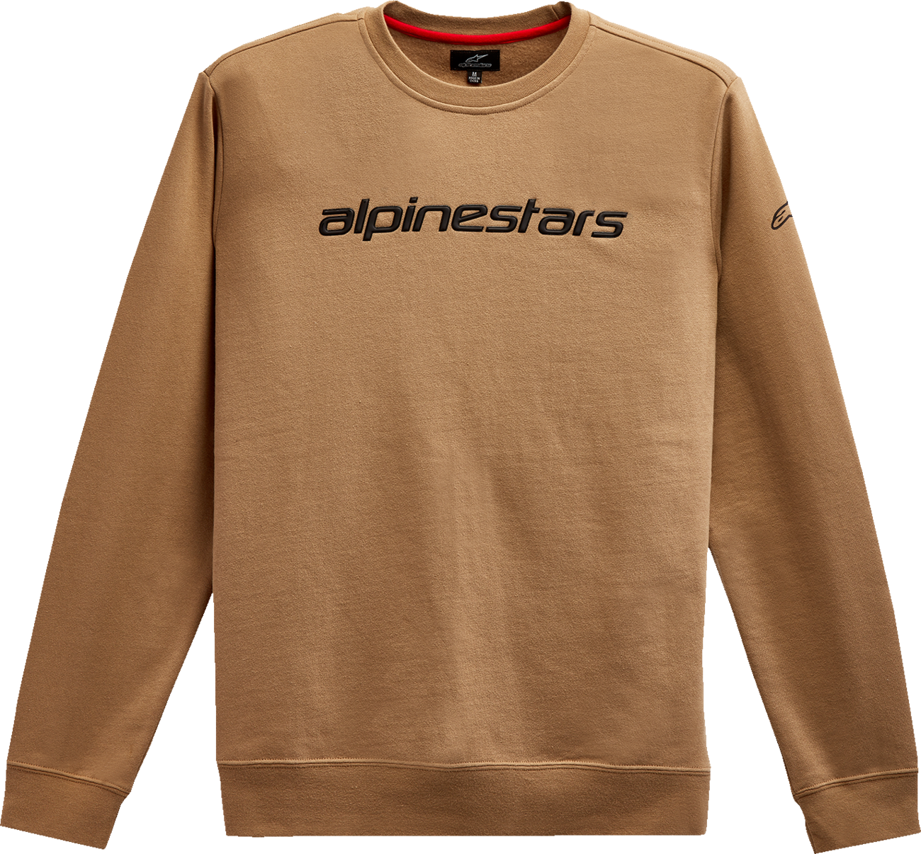 Alpinestars Linear Crew Fleece in Sand and Black, medium size, showcasing the comfortable protective gear with logo detail.