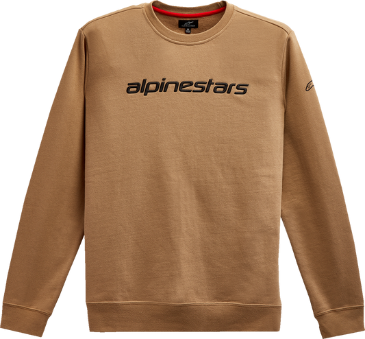 Alpinestars Linear Crew Fleece in sand and black, large size, protective gear, soft fabric with logo details.