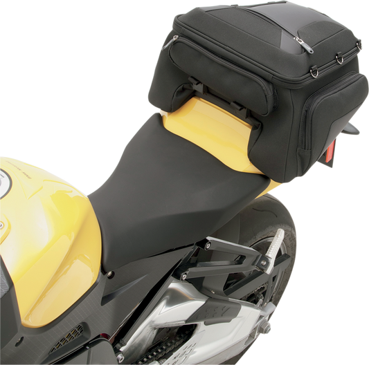 Bill's Exhausts SADDLEMEN Sport Tunnel Bag seat, standard size 3516-0108, mounted on motorcycle seat with black and reflective details.
