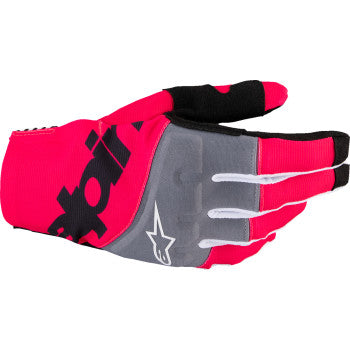 Alpinestars Techstar MX Gloves in black and fluo pink, medium size, showing the protective design and vibrant color accents.
