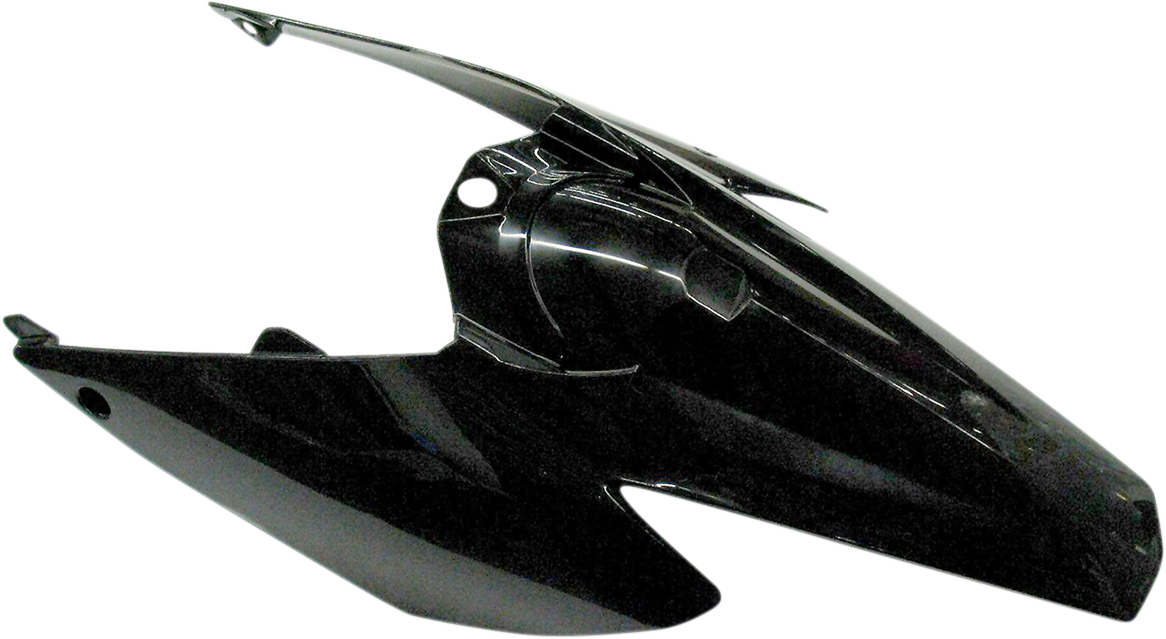 A black Acerbis rear fender and side panel for motorcycle, designed as a durable body component with mounting points visible.