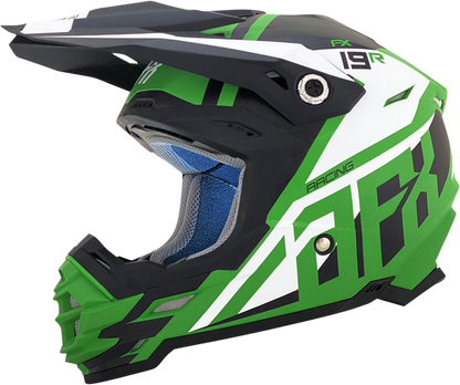 Bill's Exhausts AFX FX-19R racing helmet in matte green, medium size with aerodynamic design and racing features.