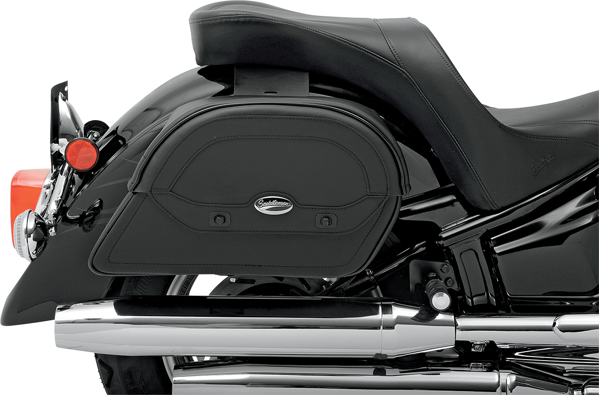 Bill's Exhausts SADDLEMEN Cruis'n Slant Saddlebag Jumbo seat for motorcycles with black leather finish and reinforced stitching