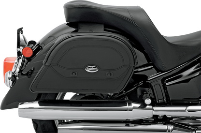 Bill's Exhausts SADDLEMEN Cruis'n Slant Saddlebag Jumbo seat for motorcycles with black leather finish and reinforced stitching
